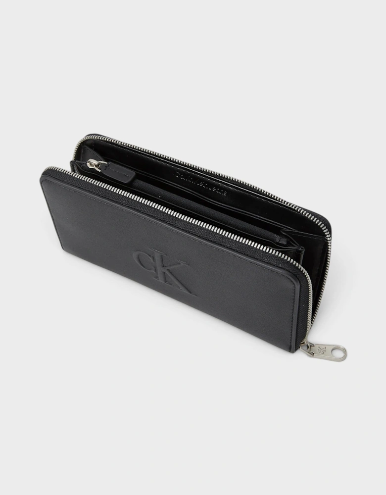 Sculpted Zip Around Wallet Black