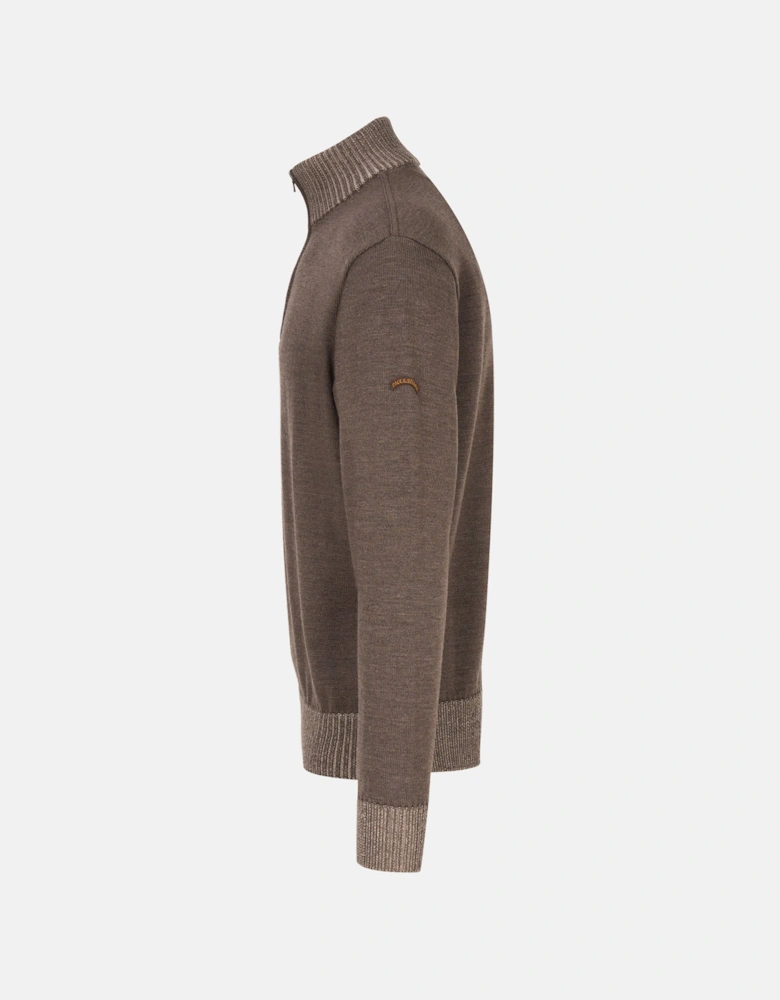 Moon Badge Soft Touch 1/4 Zip Sweater Brown