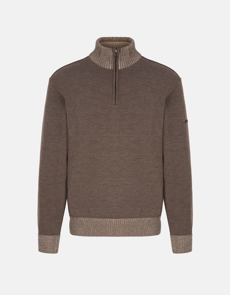 Moon Badge Soft Touch 1/4 Zip Sweater Brown