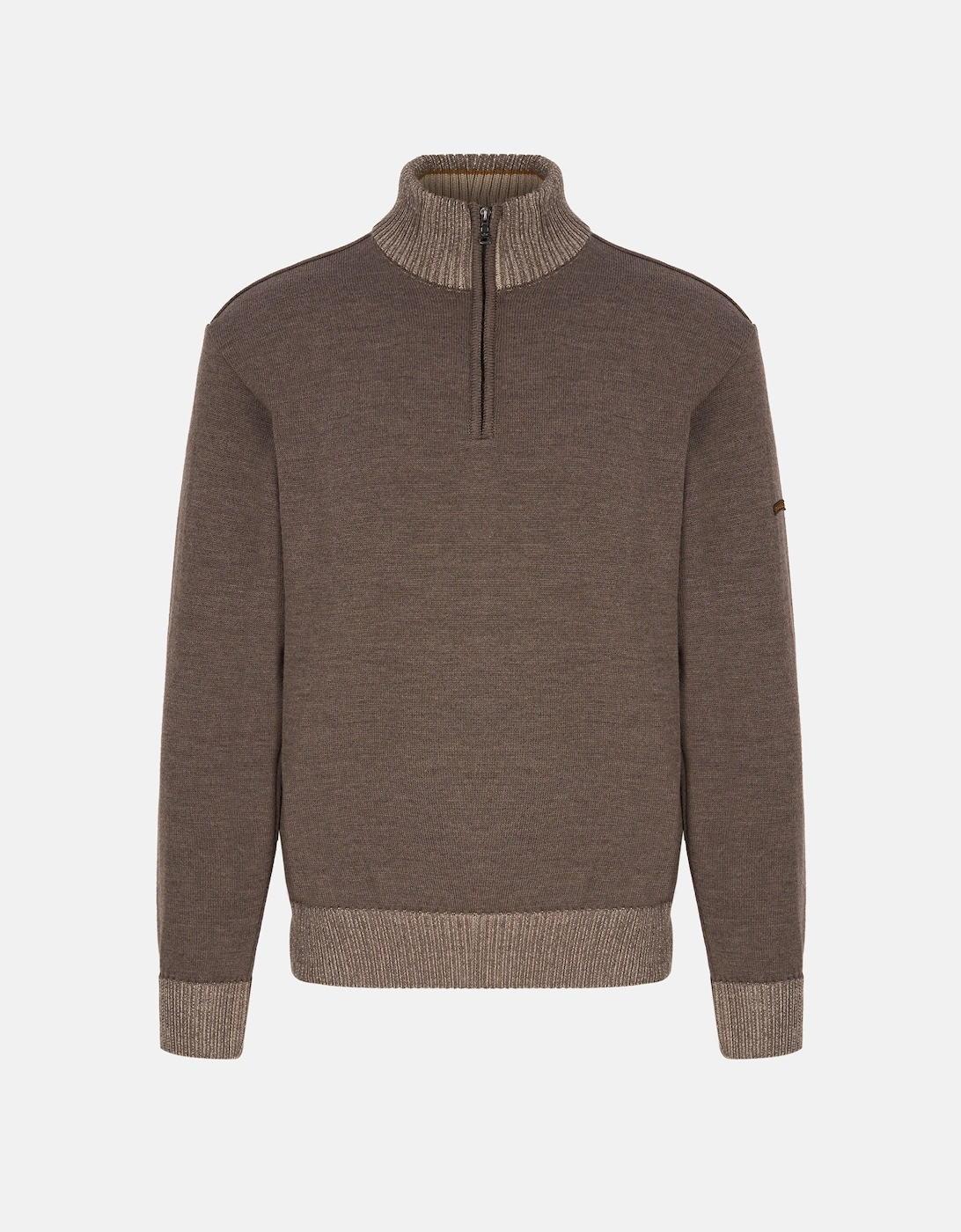 Paul & Shark Paul & Shark Men's Moon Badge Soft Touch 1/4 Zip Sweater Brown - Cream