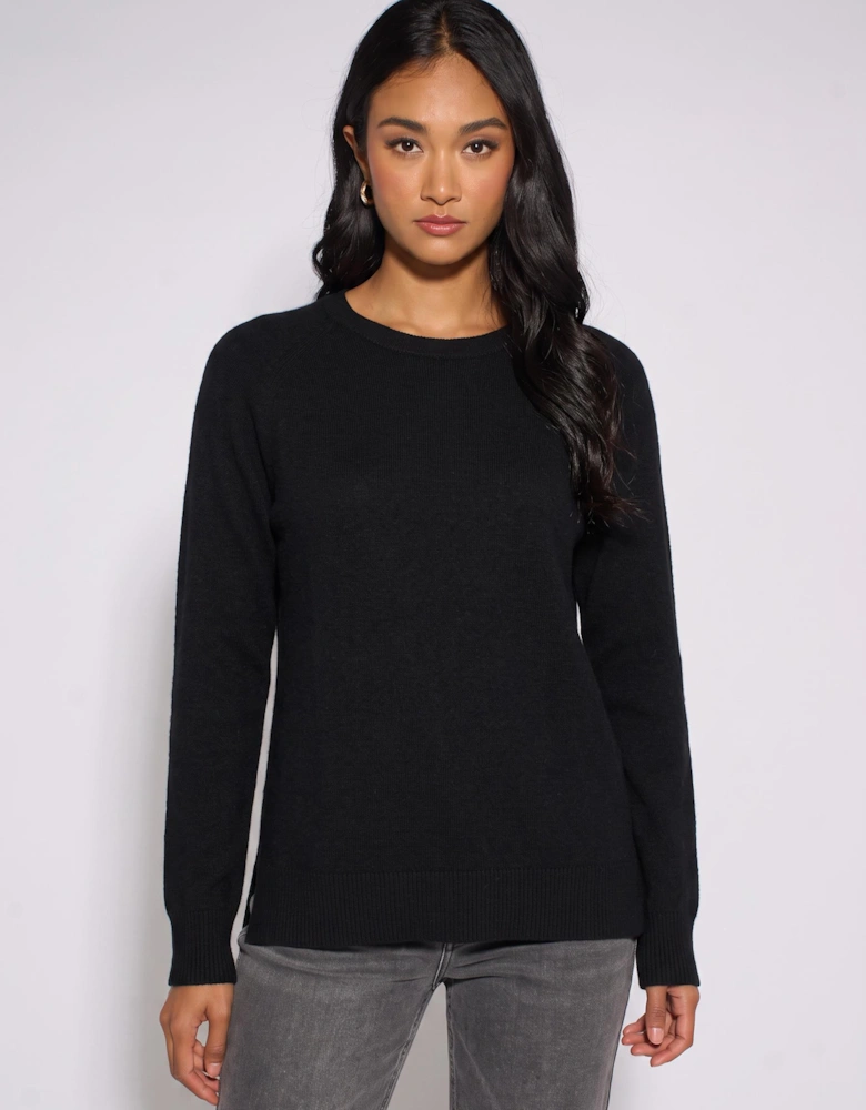 Black Crew Neck Fine Knit Oversized Jumper