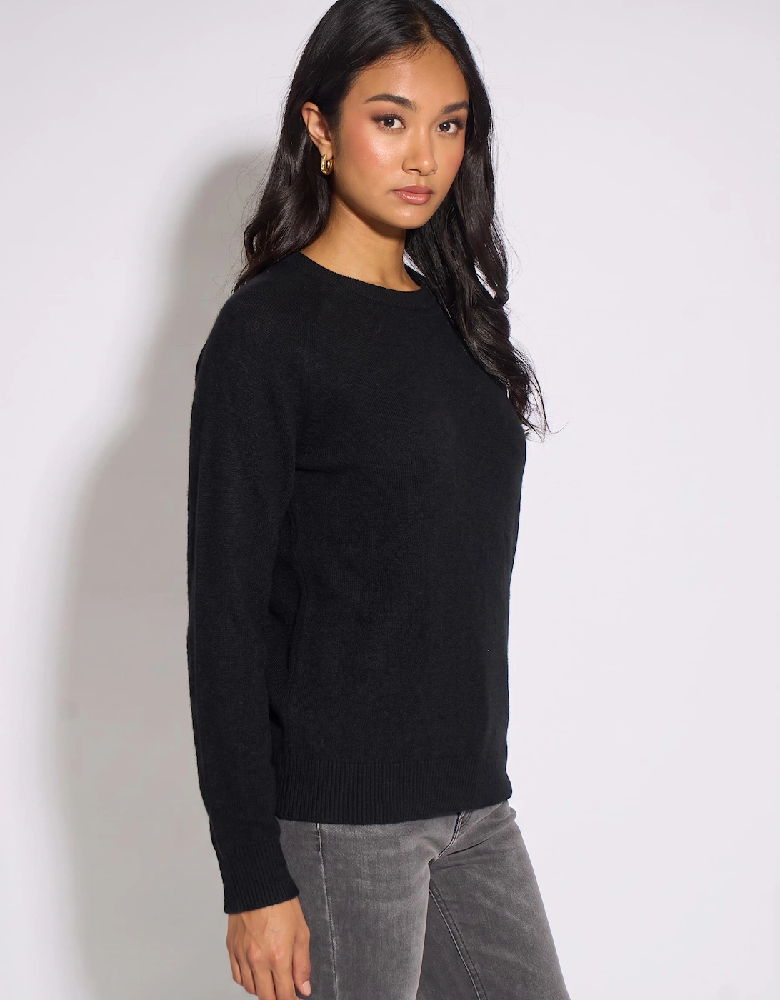 Black Crew Neck Fine Knit Oversized Jumper