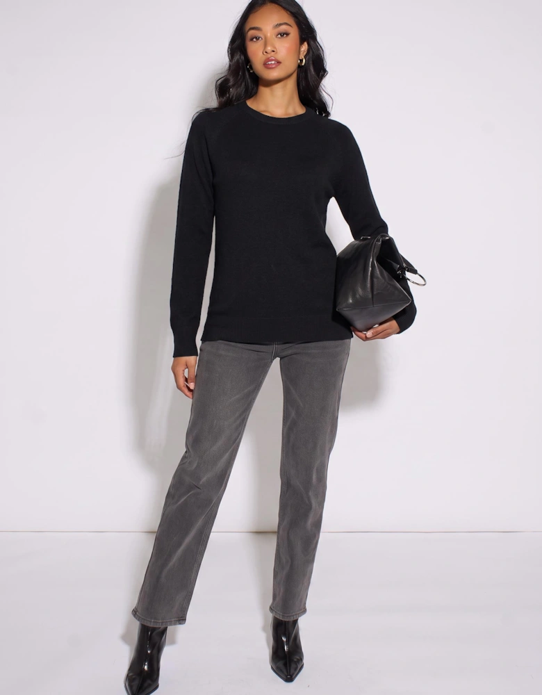 Black Crew Neck Fine Knit Oversized Jumper