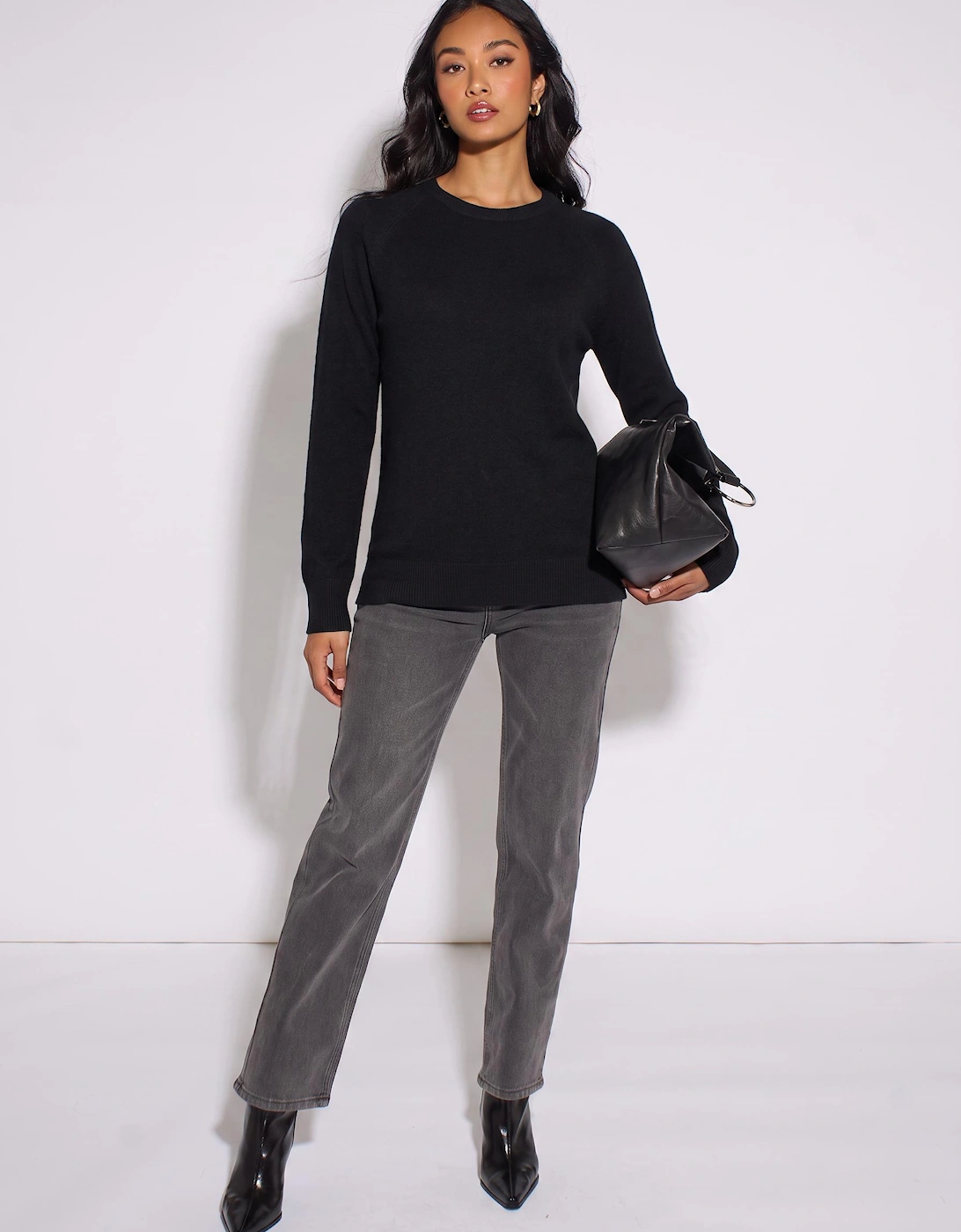 Black Crew Neck Fine Knit Oversized Jumper
