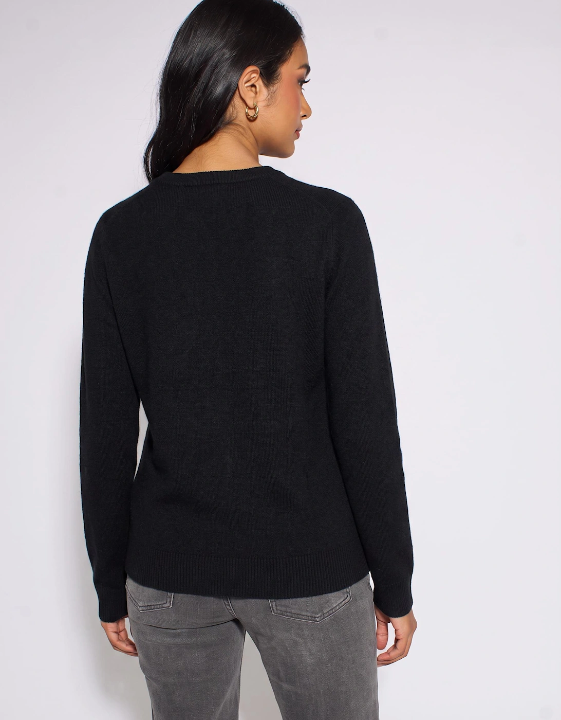 Black Crew Neck Fine Knit Oversized Jumper