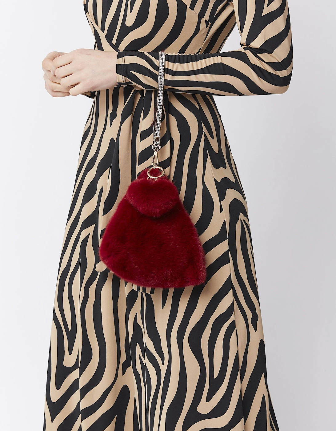 Red Pyramid Faux Fur Bag