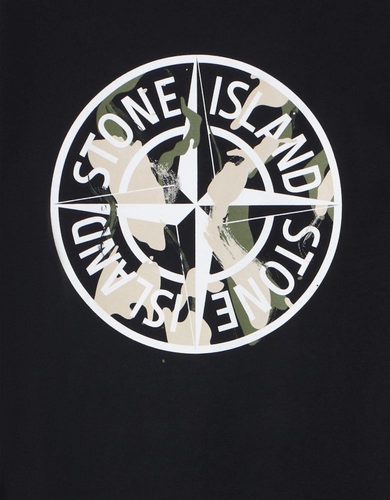 Stone Island Boys Brush Fade Camo Compass Print T-Shirt in Black