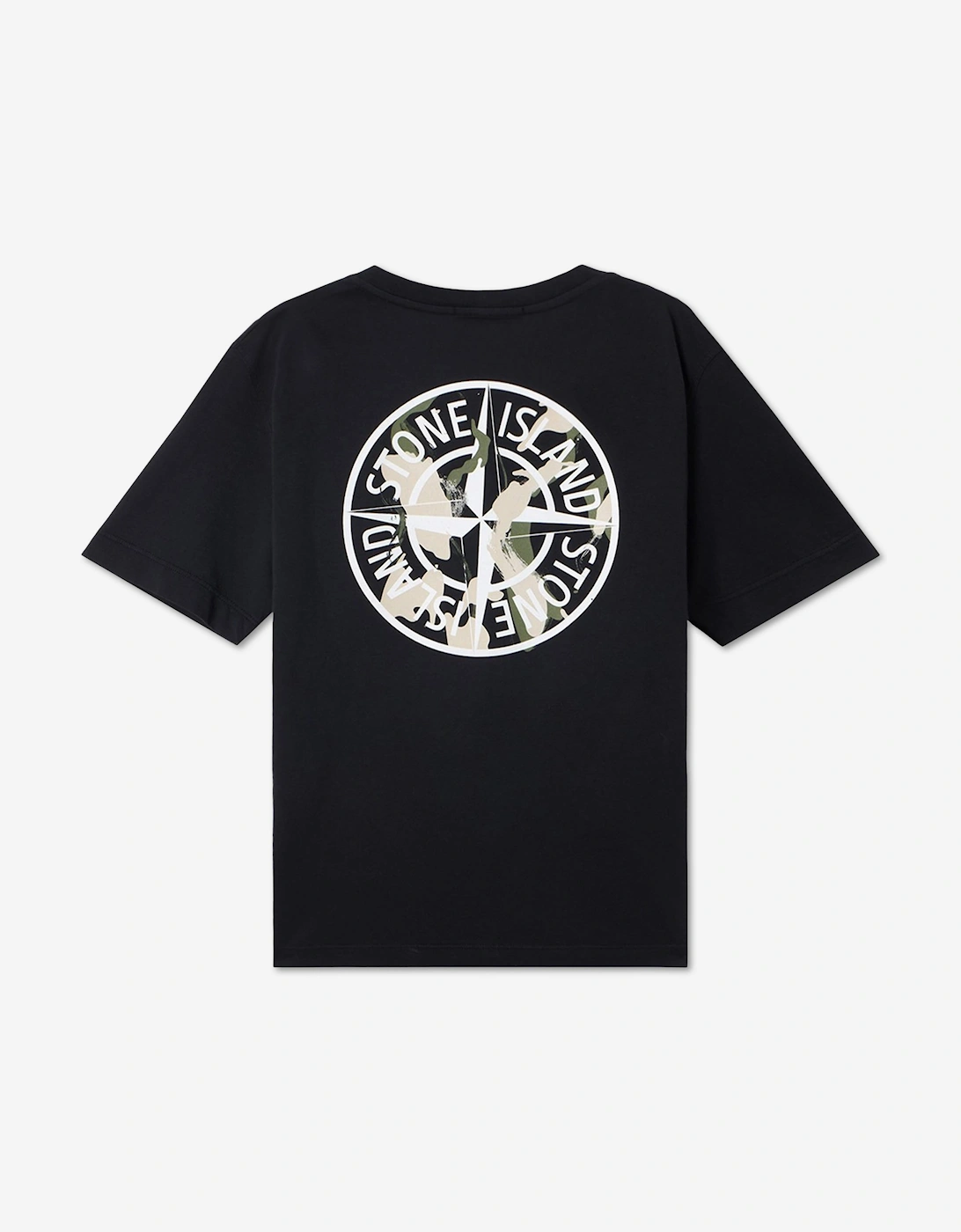 Stone Island Boys Brush Fade Camo Compass Print T-Shirt in Black