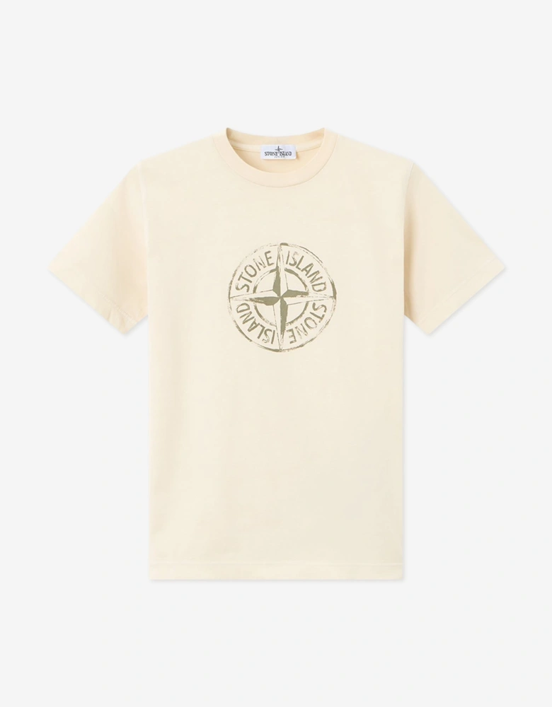 Stone Island Boys Cotton Compass Print T-Shirt in Ivory