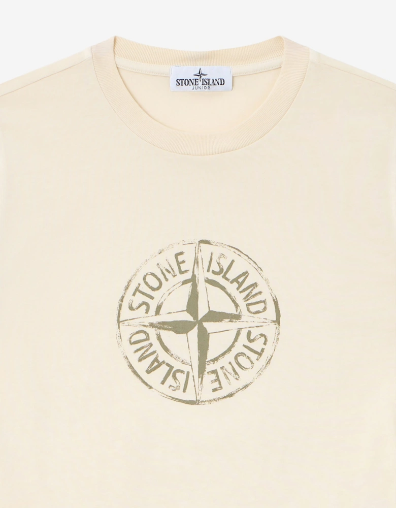 Stone Island Boys Cotton Compass Print T-Shirt in Ivory