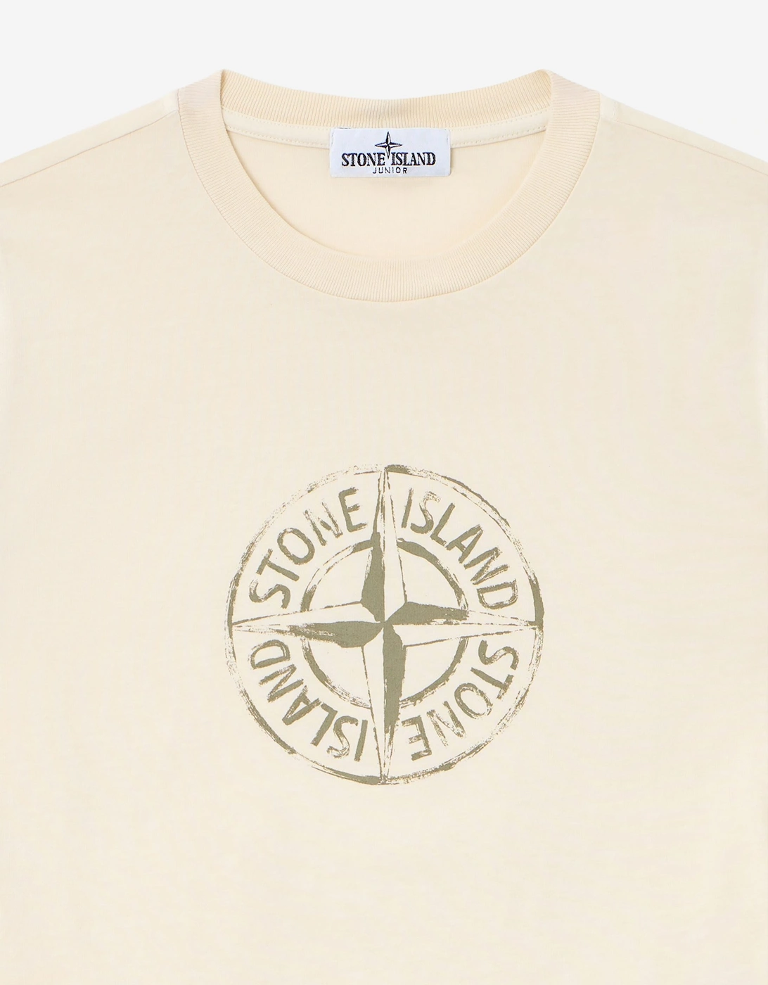 Stone Island Boys Cotton Compass Print T-Shirt in Ivory