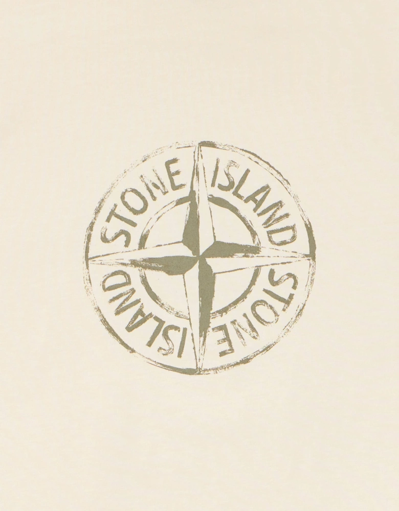 Stone Island Boys Cotton Compass Print T-Shirt in Ivory