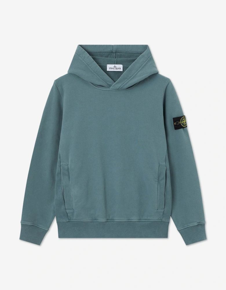Stone Island Boys Brushed Organic Fleece Hoodie in Blue