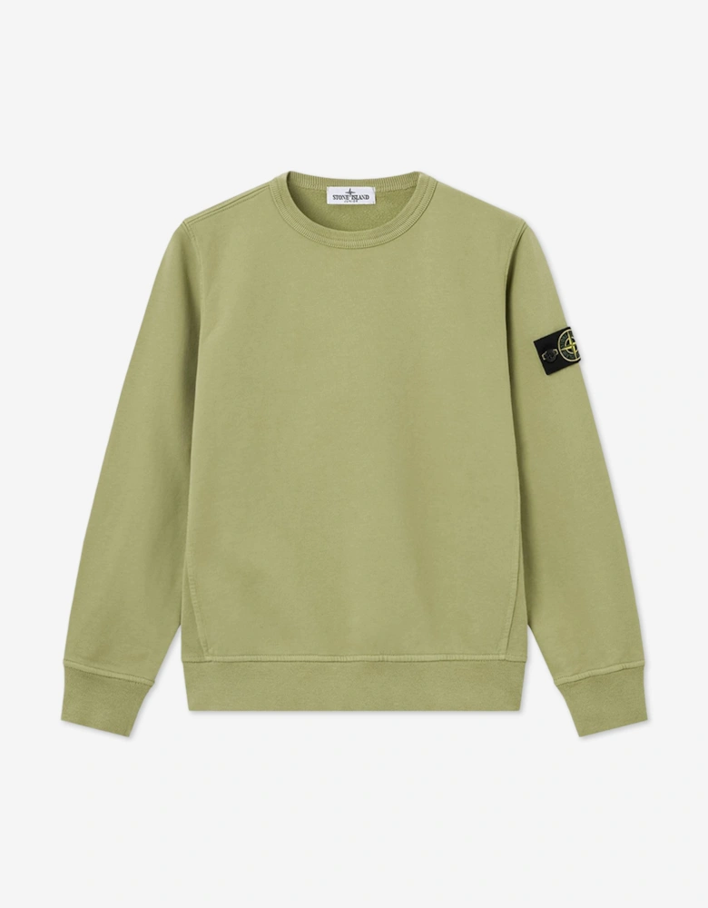 Stone Island Boys Brushed Cotton Fleece Sweatshirt in Green