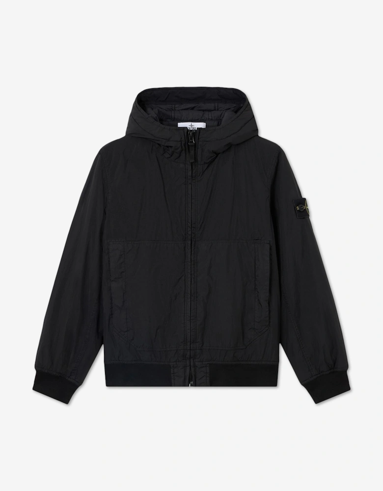 Stone Island Boys Crinkle Reps NY Hooded Jacket in Black