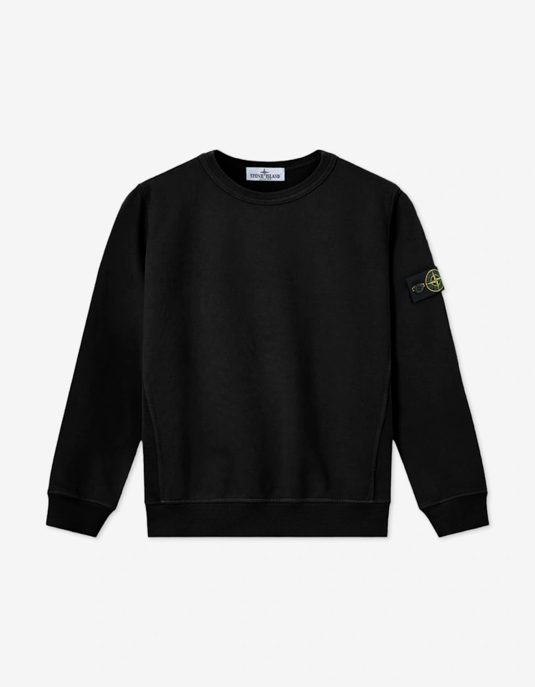Stone Island Boys Brushed Cotton Fleece Sweatshirt in Black