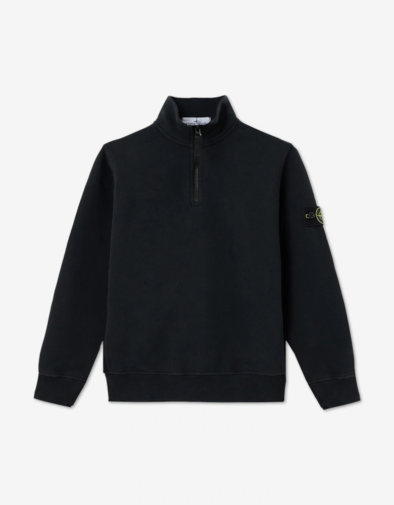 Stone Island Boys Brushed Organic Fleece Half Zip Sweatshirt in Black