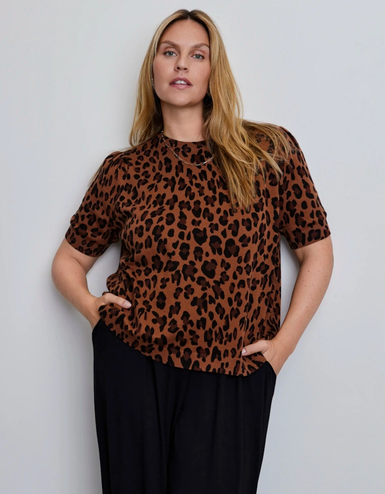 Leopard Print Short Sleeve Knitted Jumper