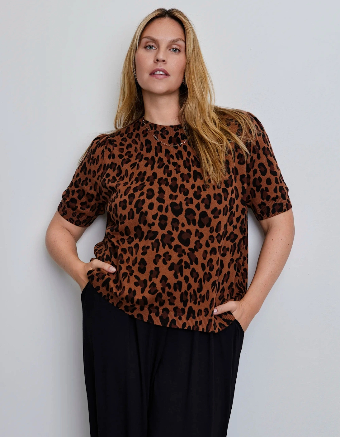 Leopard Print Short Sleeve Knitted Jumper