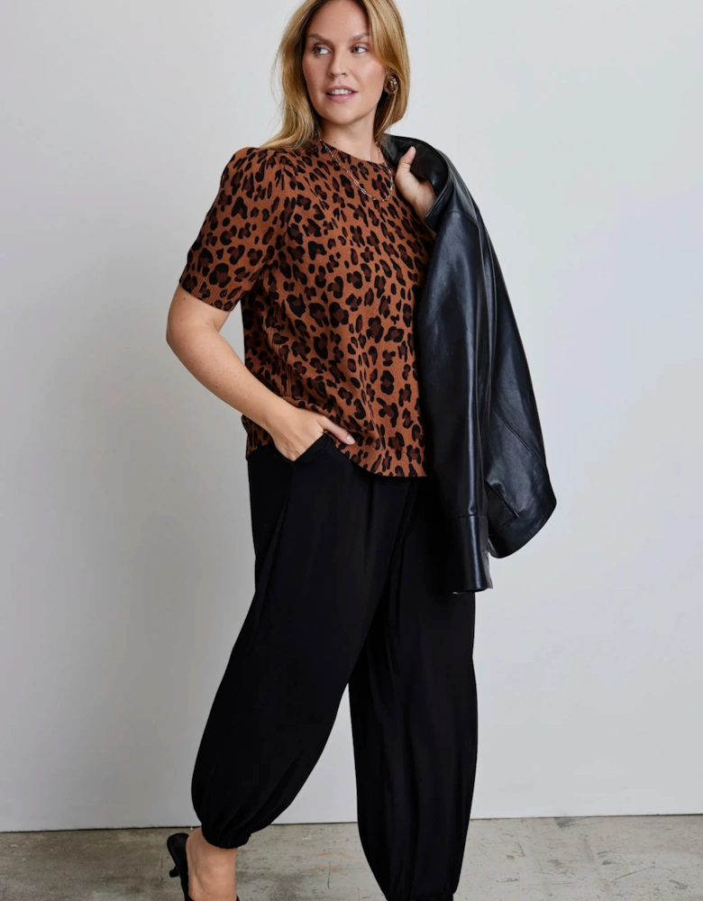 Leopard Print Short Sleeve Knitted Jumper