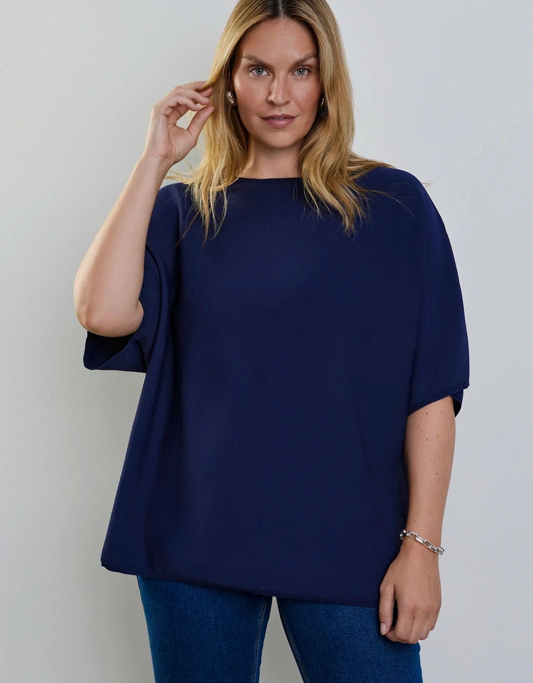 Navy Batwing Knitted Jumper