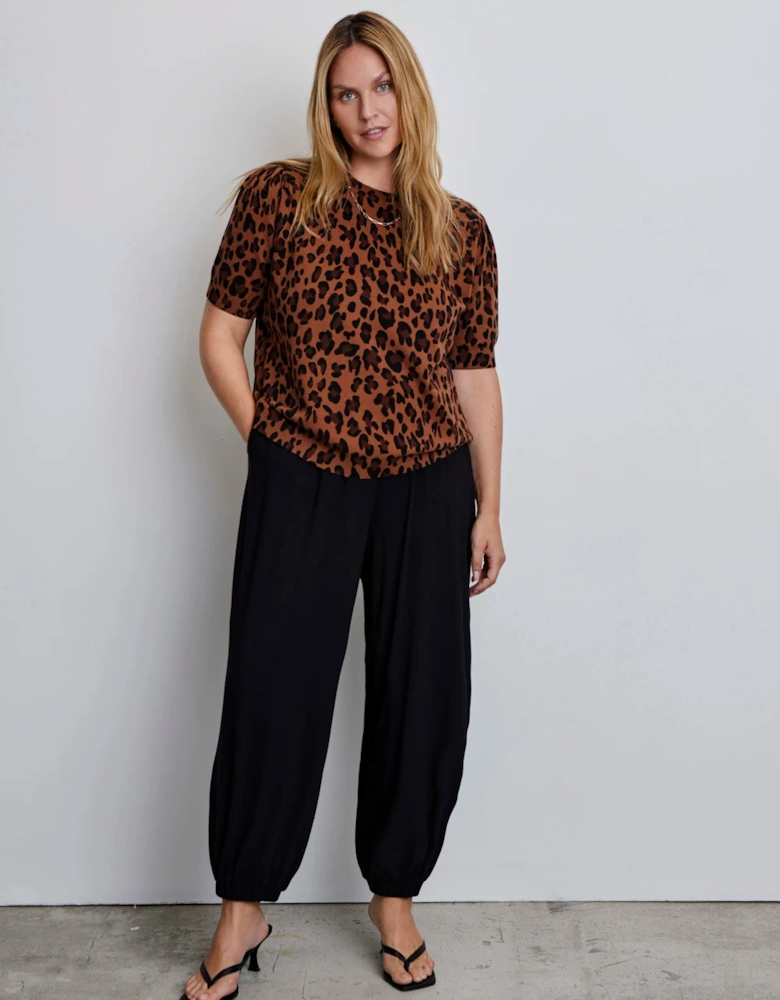 Leopard Print Short Sleeve Knitted Jumper