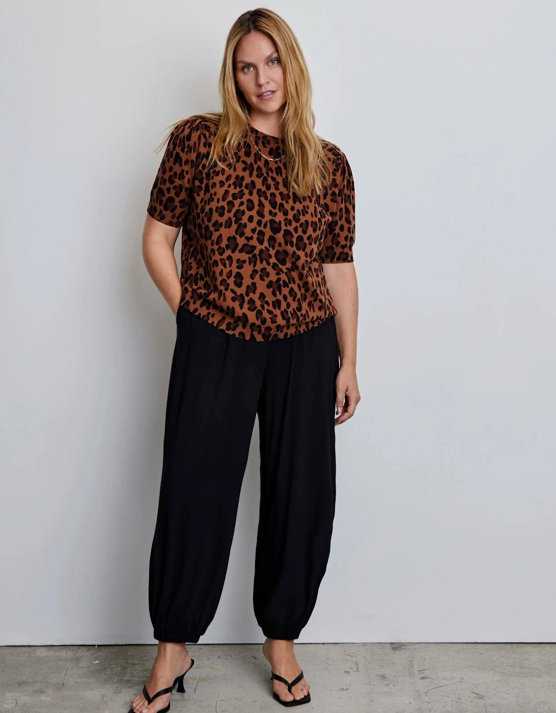 Leopard Print Short Sleeve Knitted Jumper