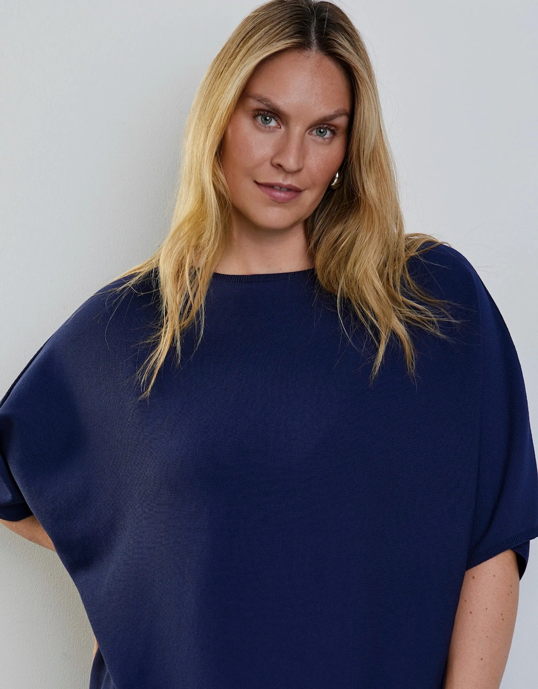 Navy Batwing Knitted Jumper