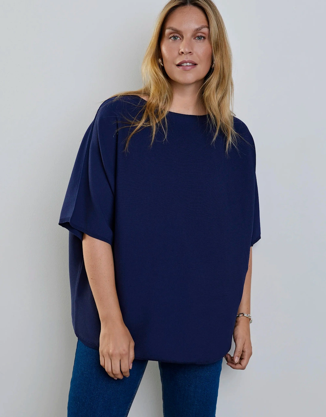 Navy Batwing Knitted Jumper