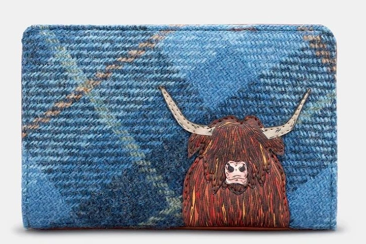 New Disguise HIghland Cow Flap Over purse in blue tan Y1089
