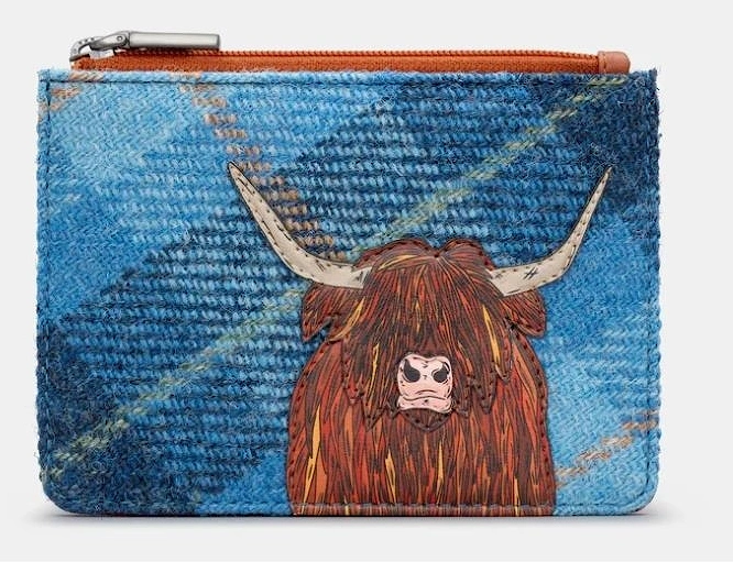 New Disguise HIghland Cow Zip Top Purse in blue tan Y1321