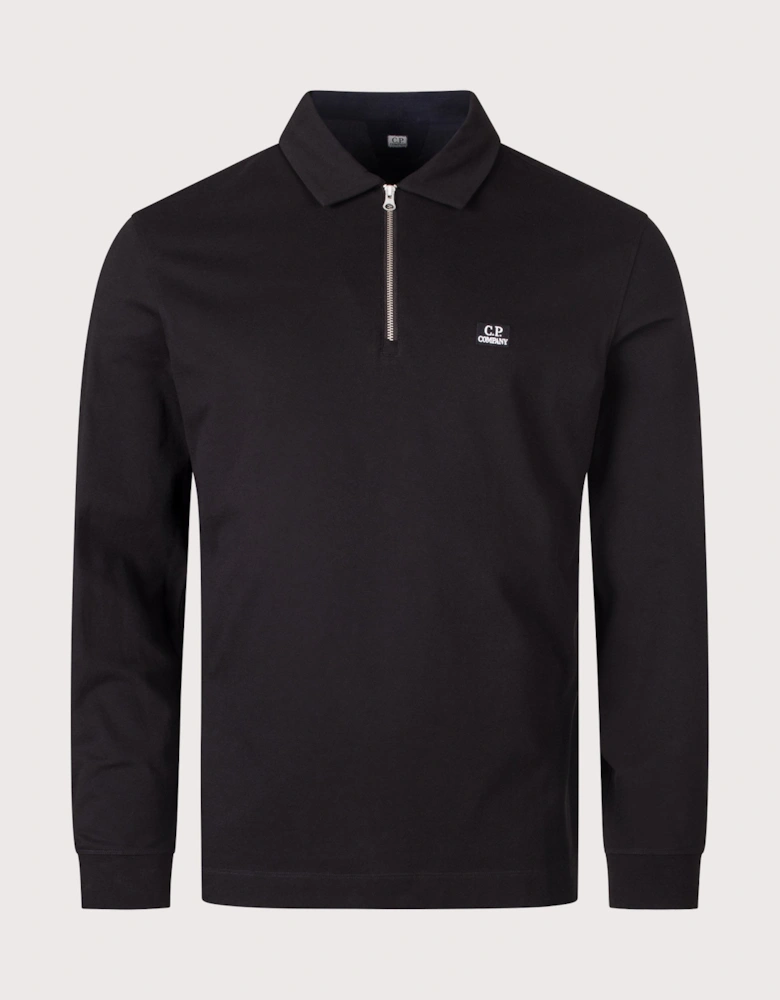 Long Sleeve Stretch Piquet Zip Polo Shirt