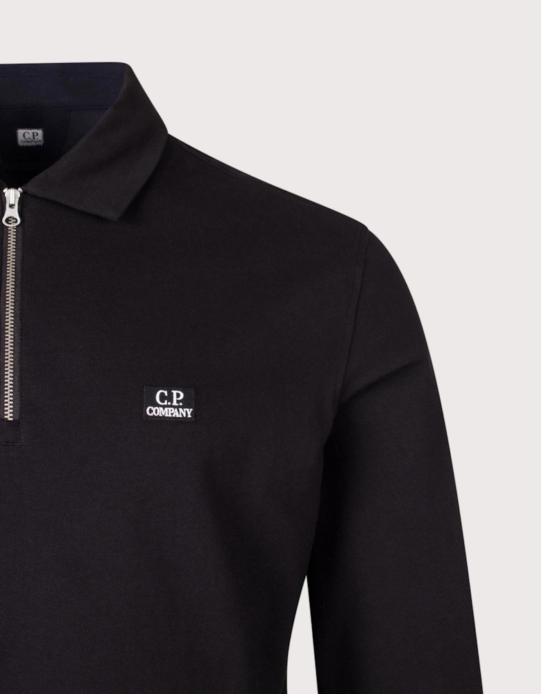Long Sleeve Stretch Piquet Zip Polo Shirt