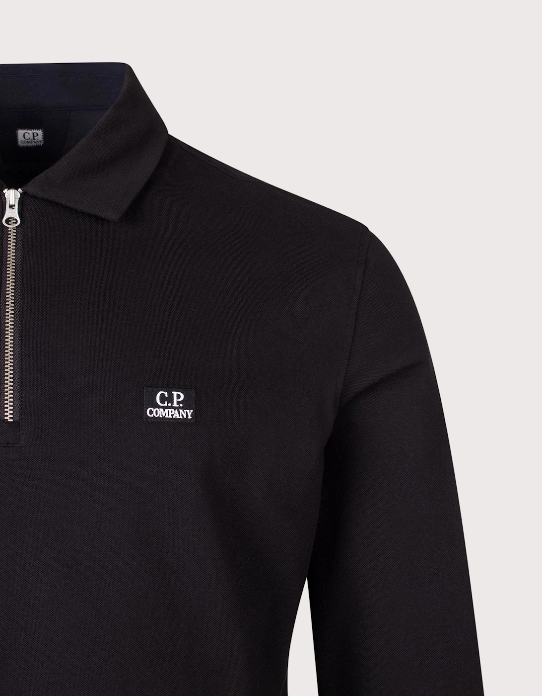 Long Sleeve Stretch Piquet Zip Polo Shirt