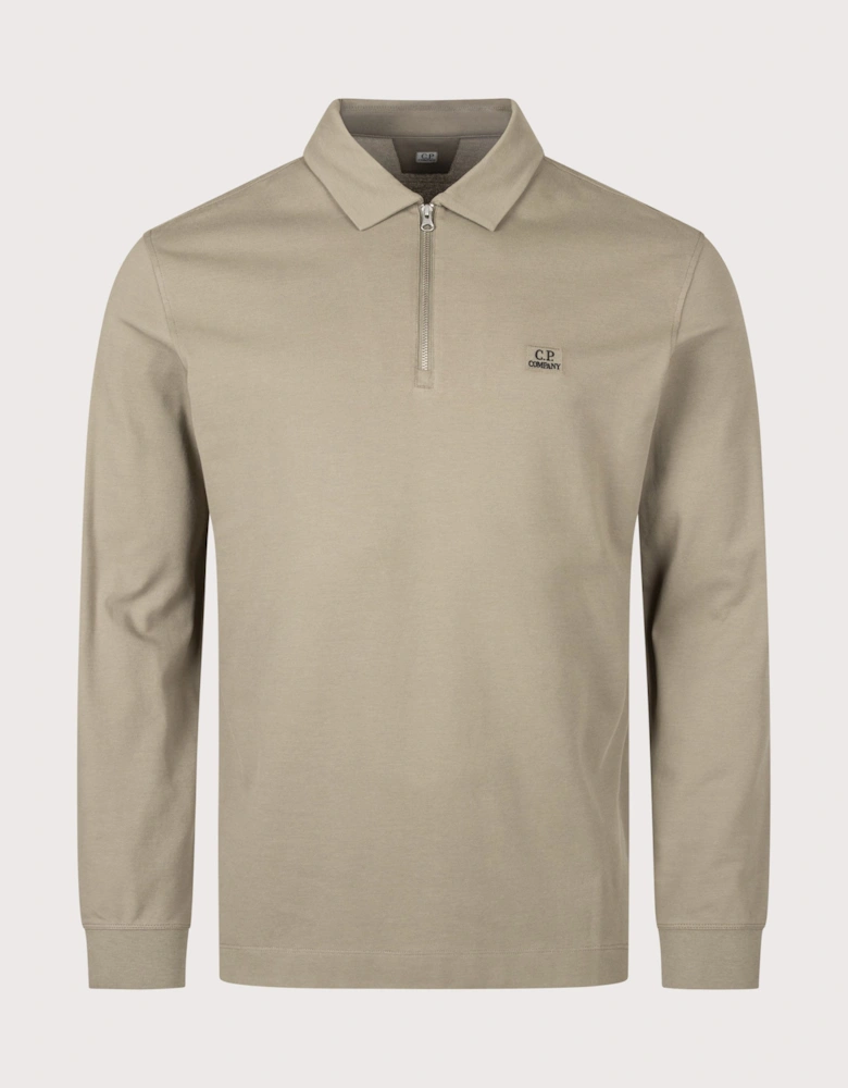 Long Sleeve Stretch Piquet Zip Polo Shirt