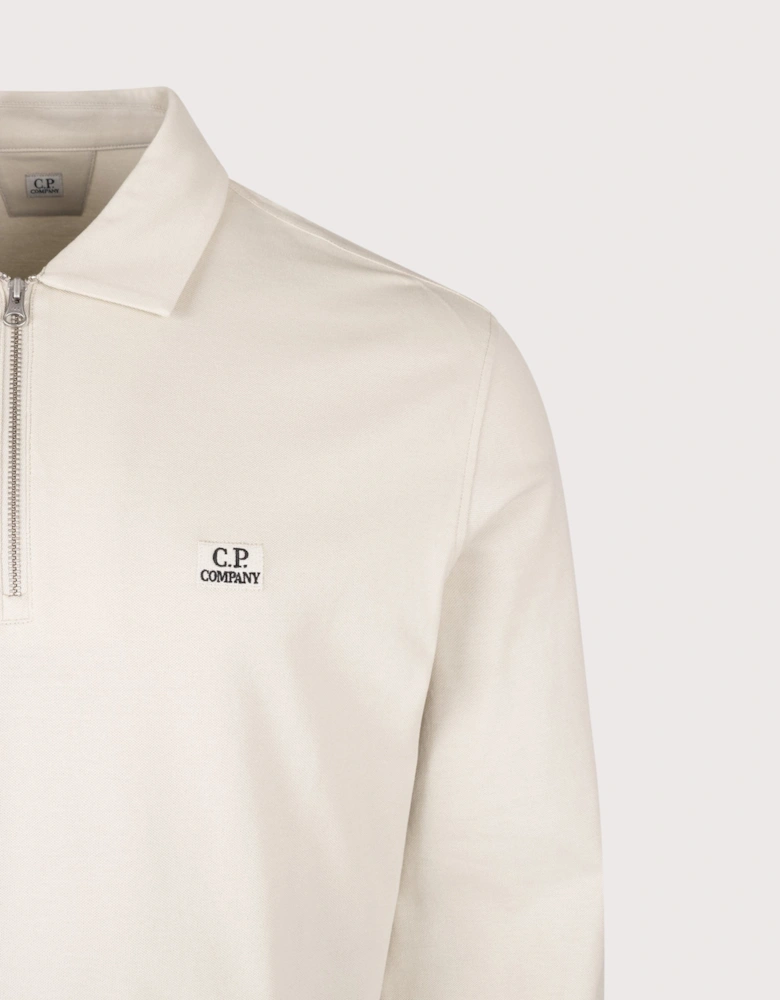 Long Sleeve Stretch Piquet Zip Polo Shirt