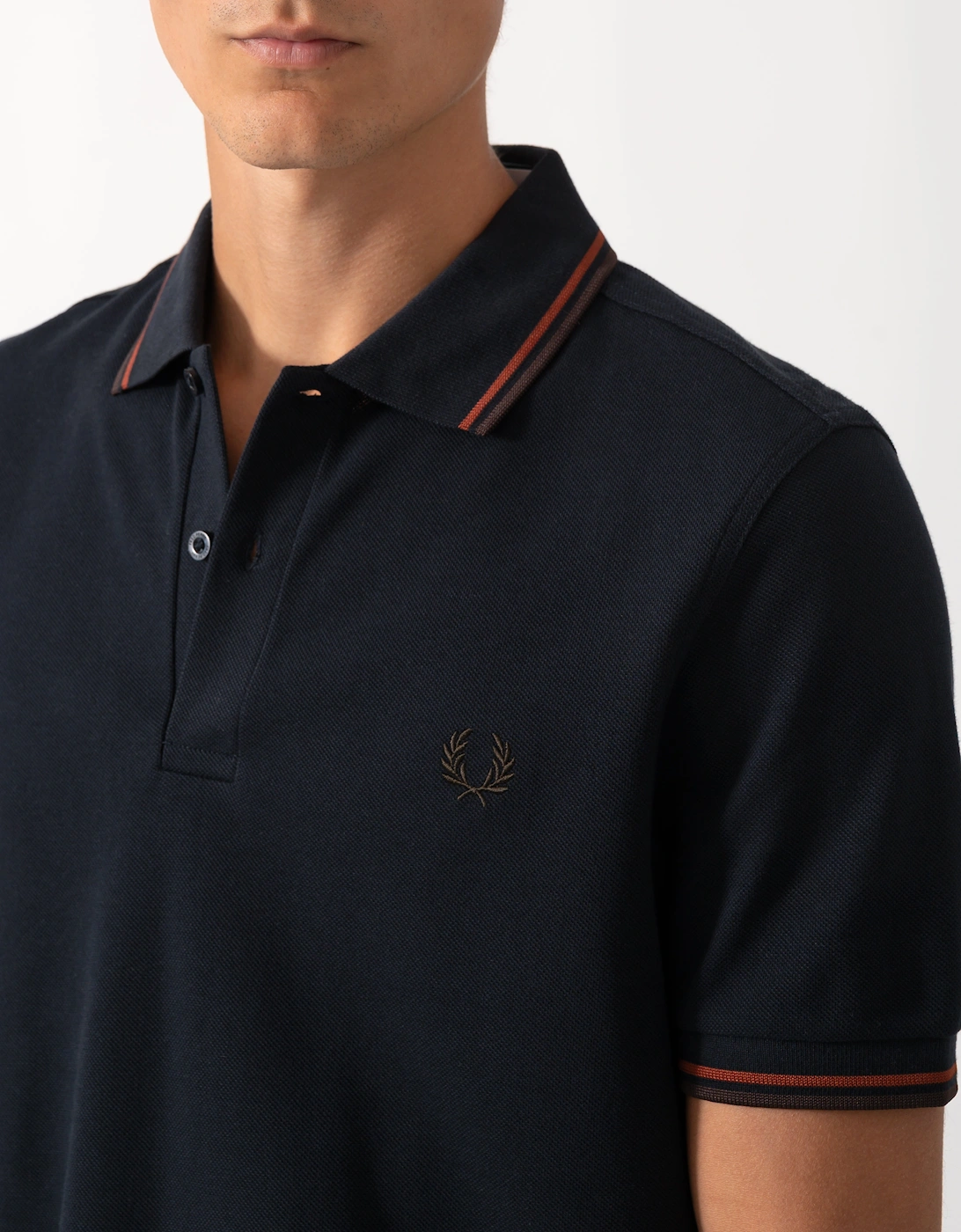 Fred Perry Mens Twin Tipped Signature Polo Shirt - Navy/Burgundy/Rich brown 75C
