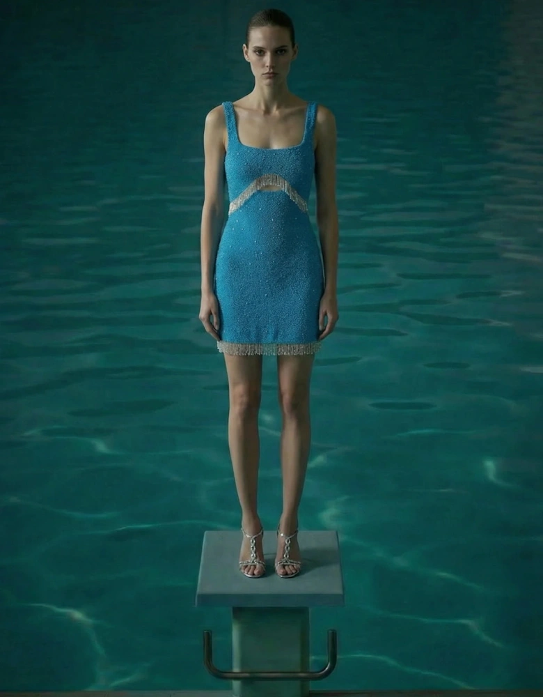 Posy Sea Blue Beaded Mini Dress