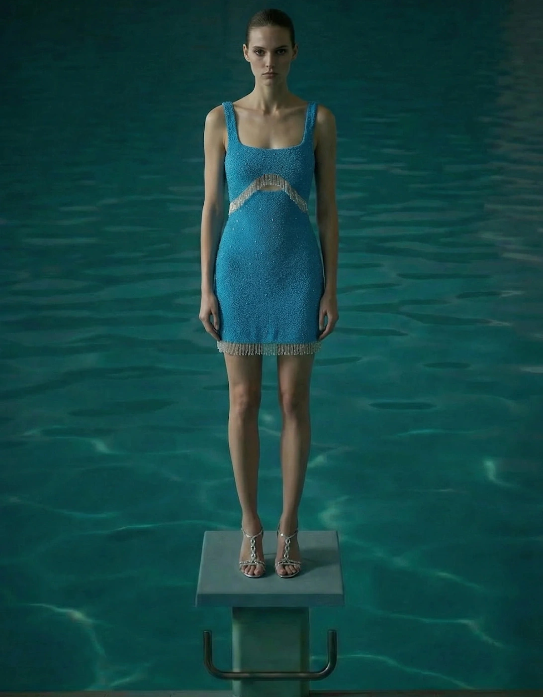 Posy Sea Blue Beaded Mini Dress