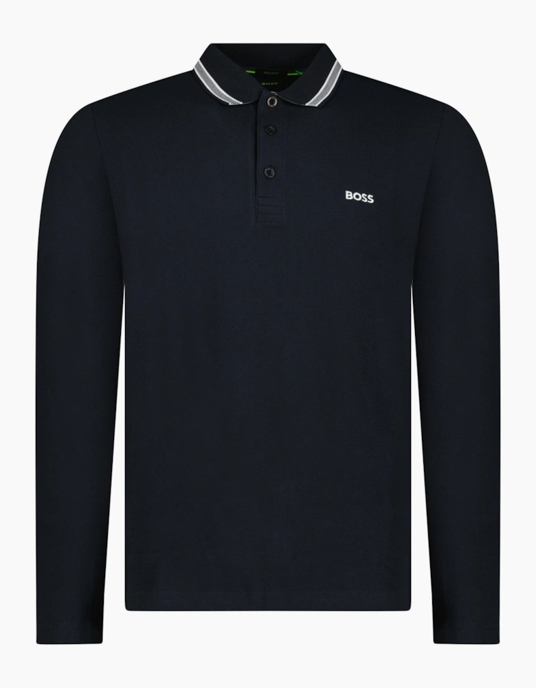 Boss Plisy Long Sleeve Polo Shirt in Dark Blue