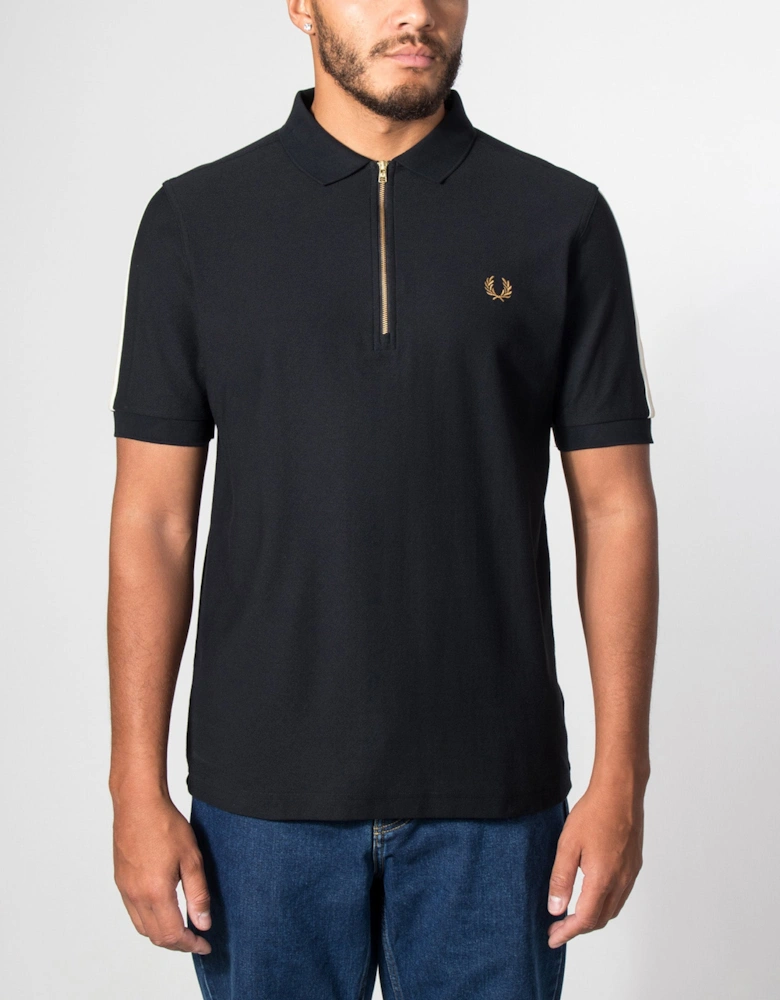 Regular Fit Zip Neck Tipped Tape Polo Shirt