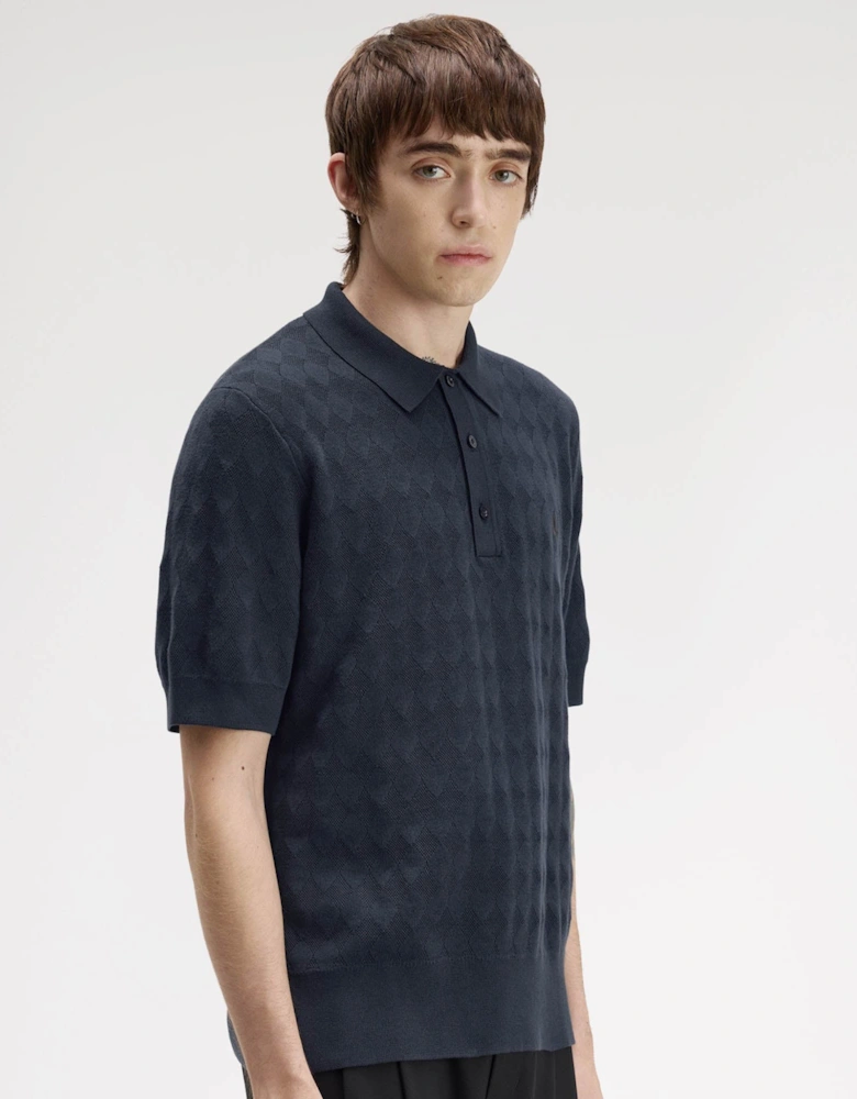 Fred Perry Mens Pointelle Knitted Polo Shirt - Navy 608