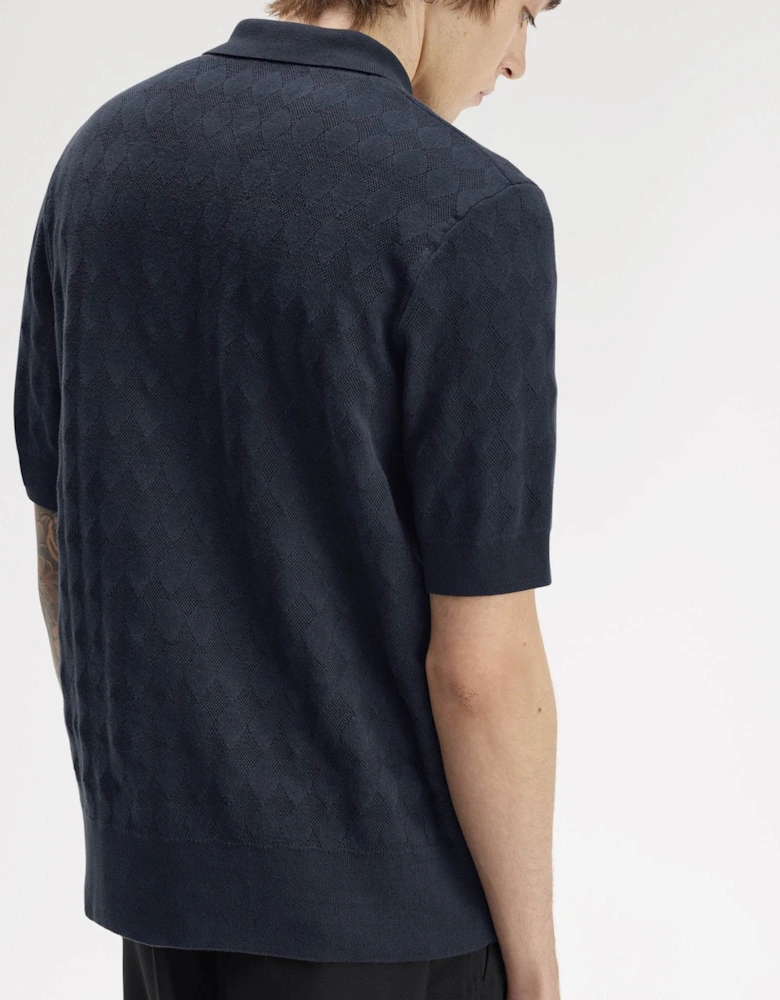 Fred Perry Mens Pointelle Knitted Polo Shirt - Navy 608