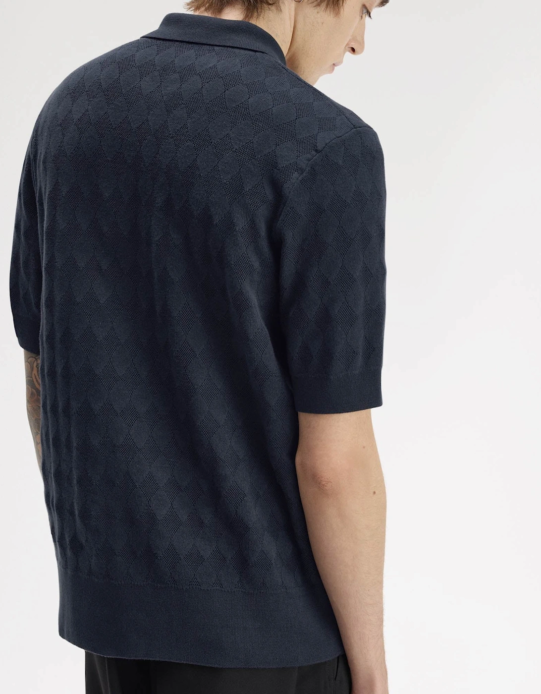 Fred Perry Mens Pointelle Knitted Polo Shirt - Navy 608