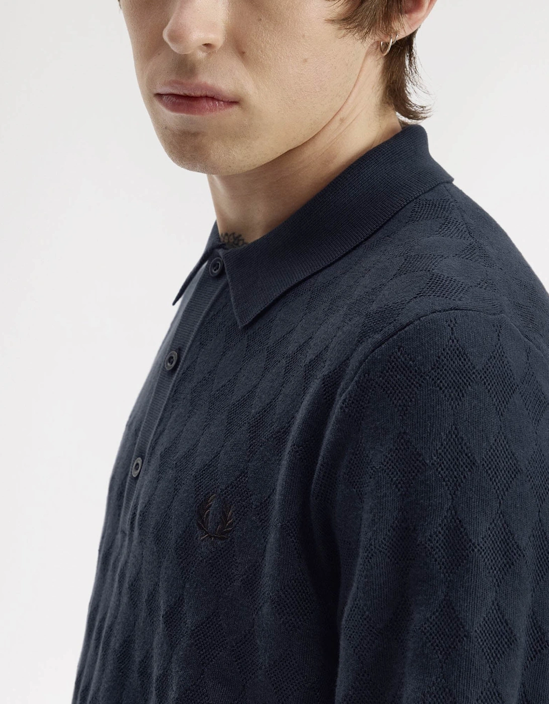 Fred Perry Mens Pointelle Knitted Polo Shirt - Navy 608