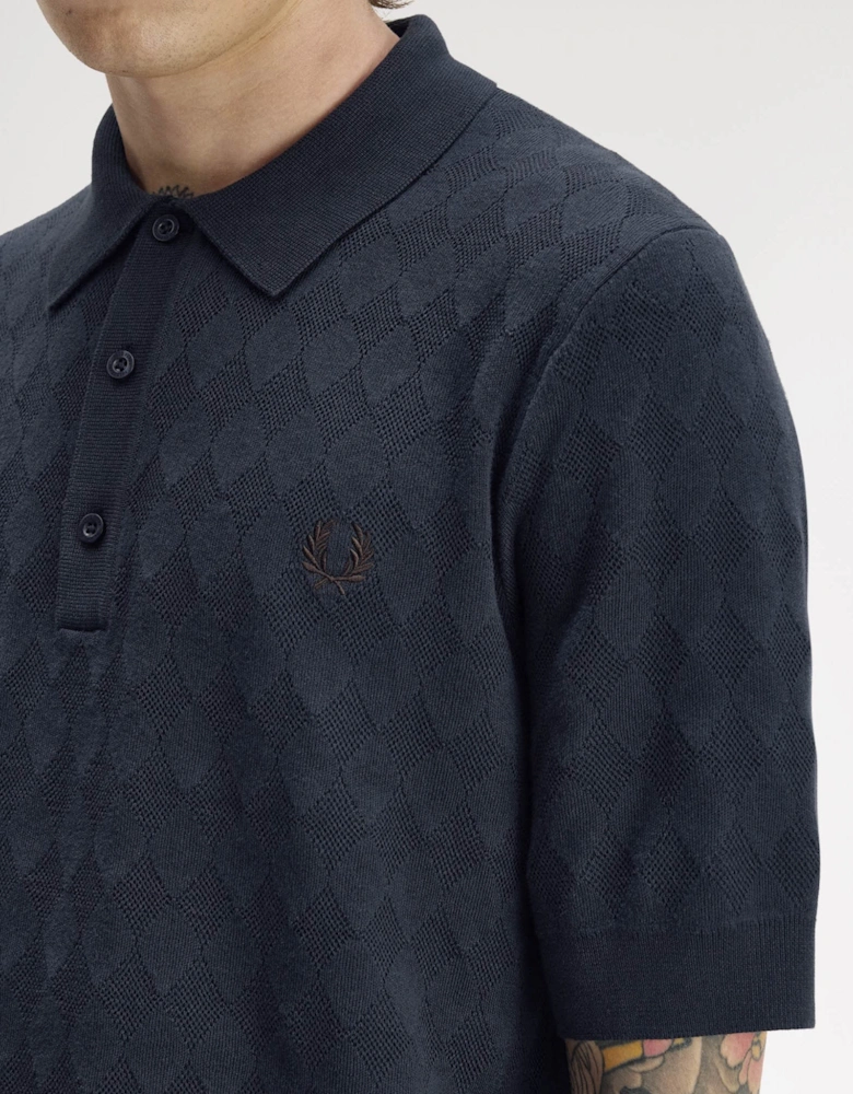Fred Perry Mens Pointelle Knitted Polo Shirt - Navy 608