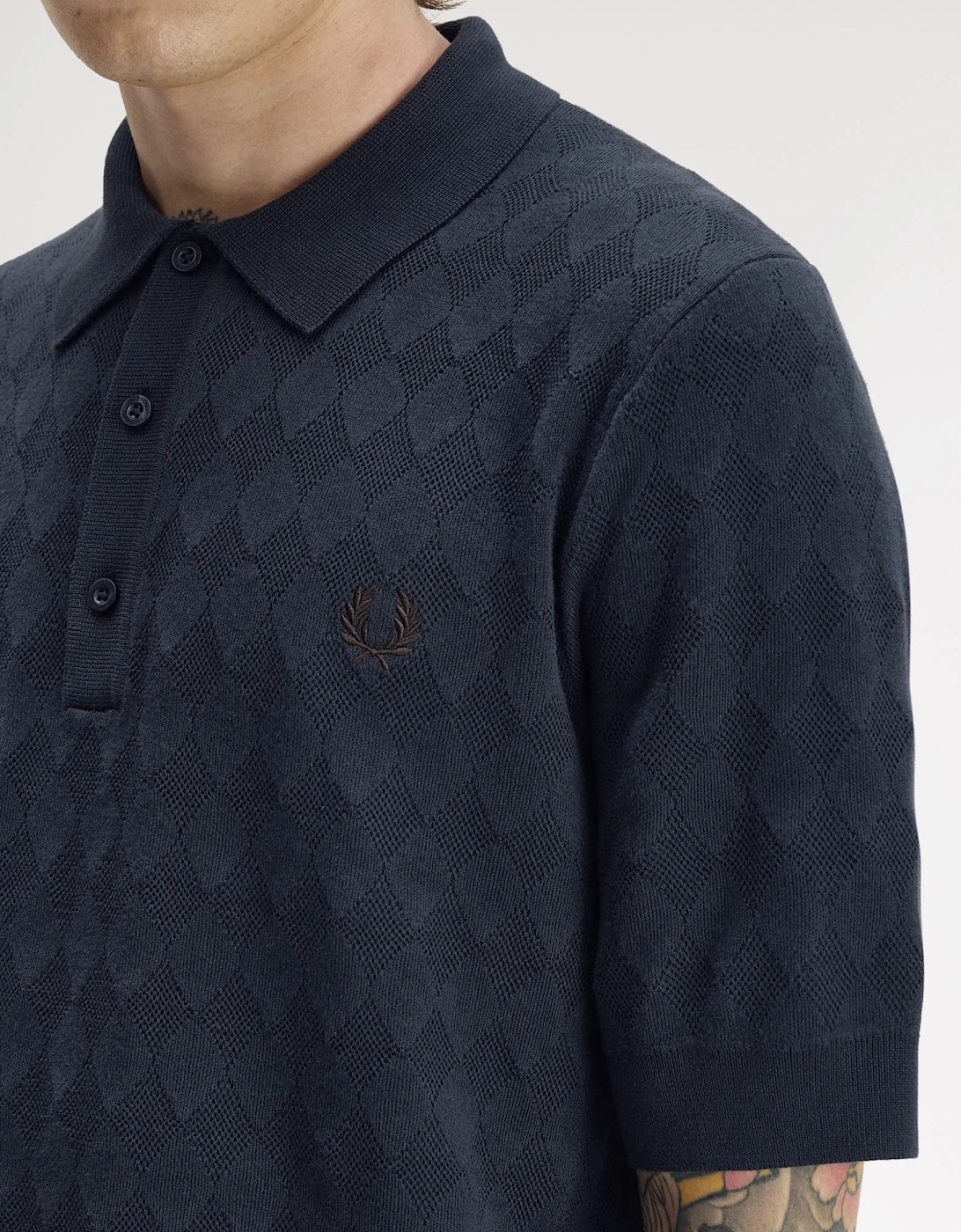 Fred Perry Mens Pointelle Knitted Polo Shirt - Navy 608