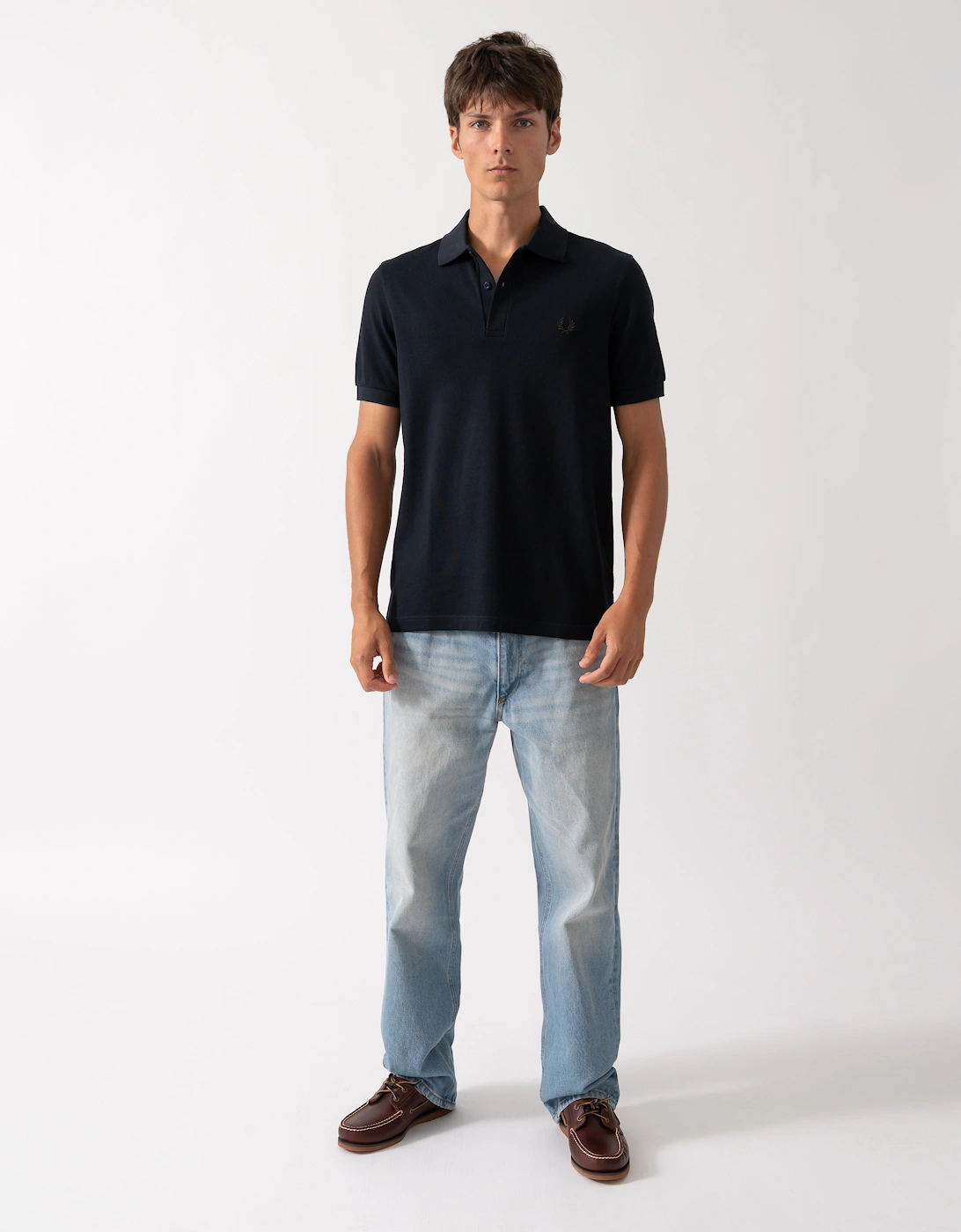 Fred Perry Mens Plain Signature Polo Shirt - Navy/Rich Brown 91C