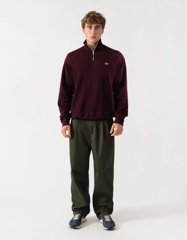 Lacoste Mens Zippered Stand-Up Collar Cotton Sweatshirt - Chestnut Brown 3KE