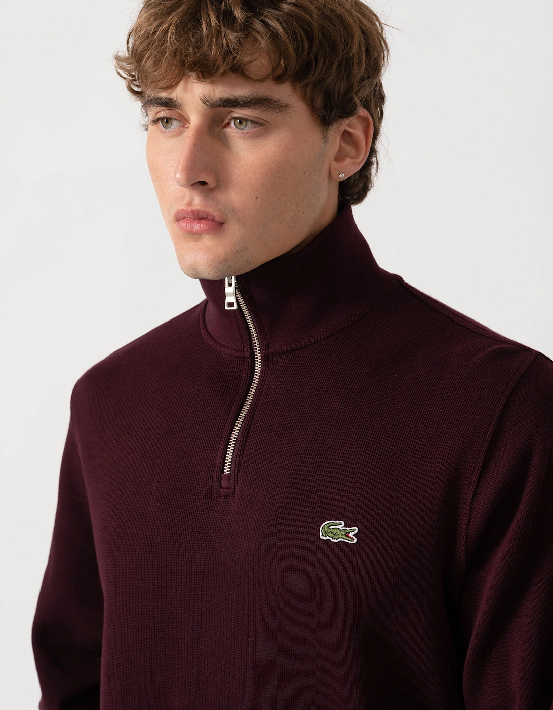Lacoste Mens Zippered Stand-Up Collar Cotton Sweatshirt - Chestnut Brown 3KE